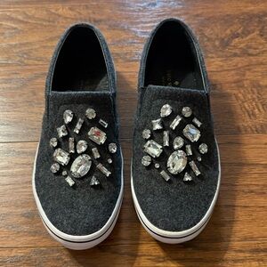 Kate Spade Slater Grey Flannel Embellished Slip On Loafers Size 8